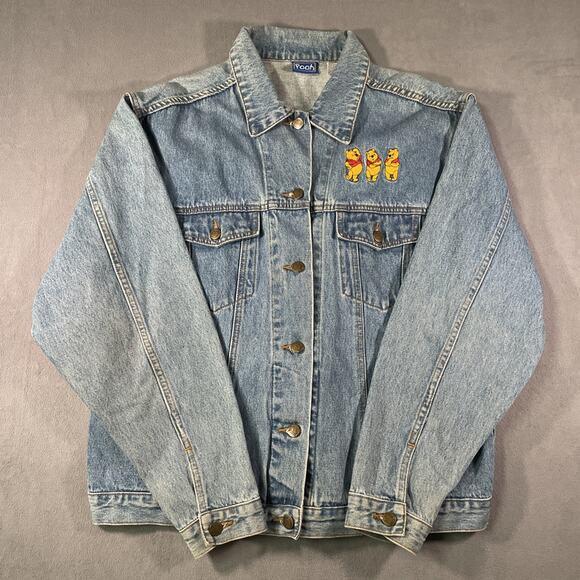 Winnie the Pooh Other - Vintage Winnie The Pooh Denim Jacket Men L Blue Jean Biker Trucker Retro Disney